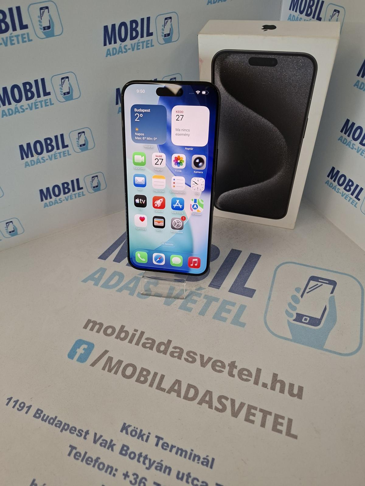 Apple iPhone 15 Pro Max Kártyafüggetlen 256 GB, 12 hó garancia
