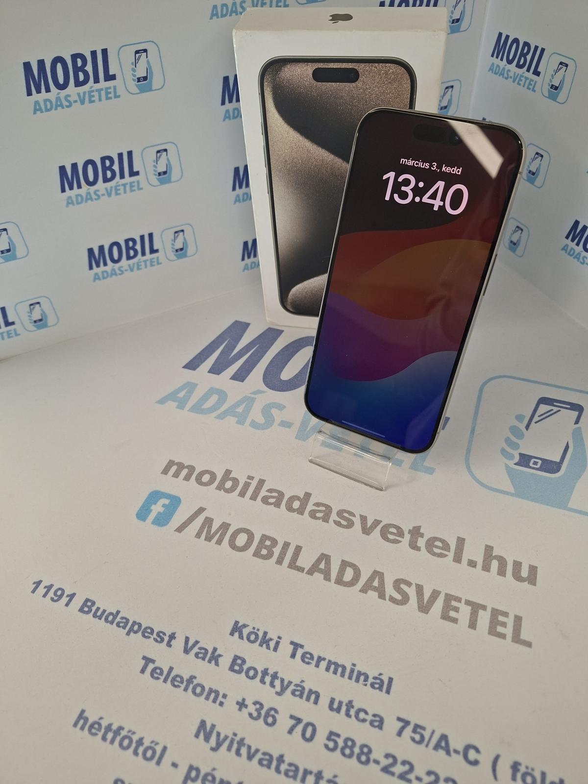 Apple iPhone 15 Pro Kártyafüggetlen 128 GB, 12 hó garancia