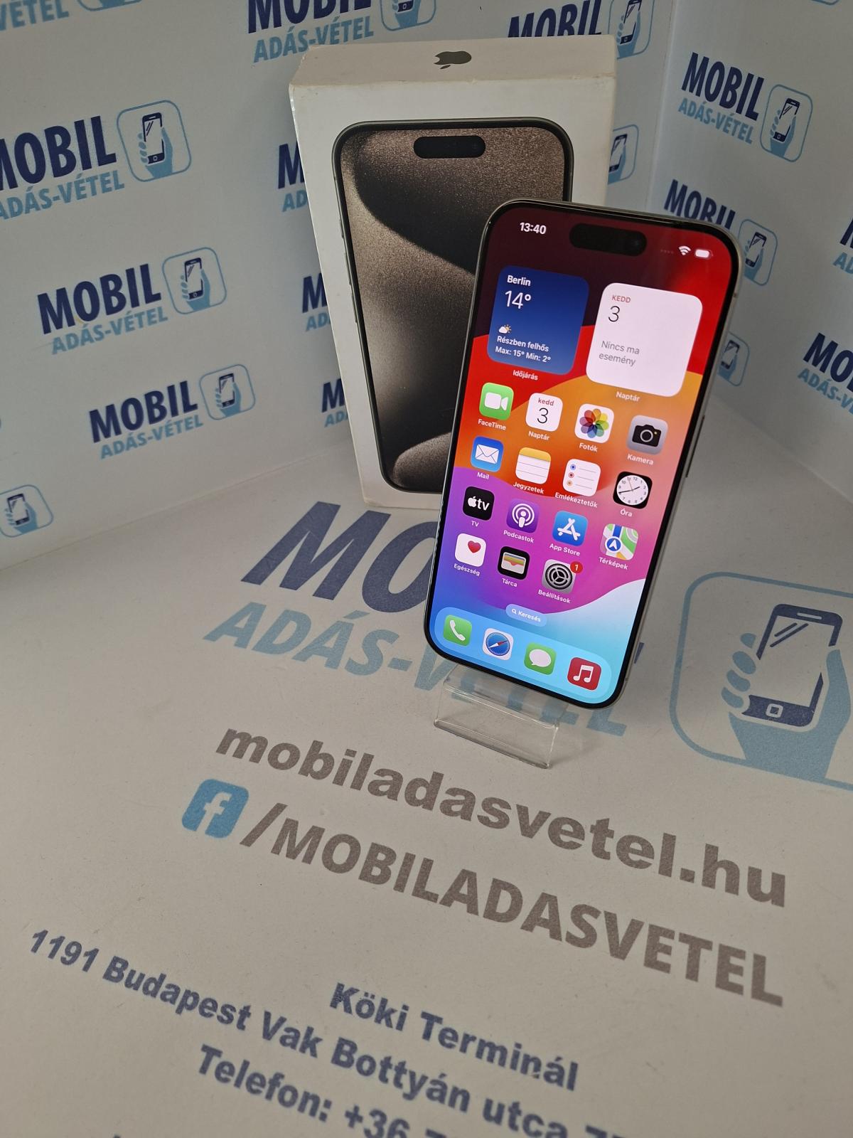 Apple iPhone 15 Pro Kártyafüggetlen 128 GB, 12 hó garancia