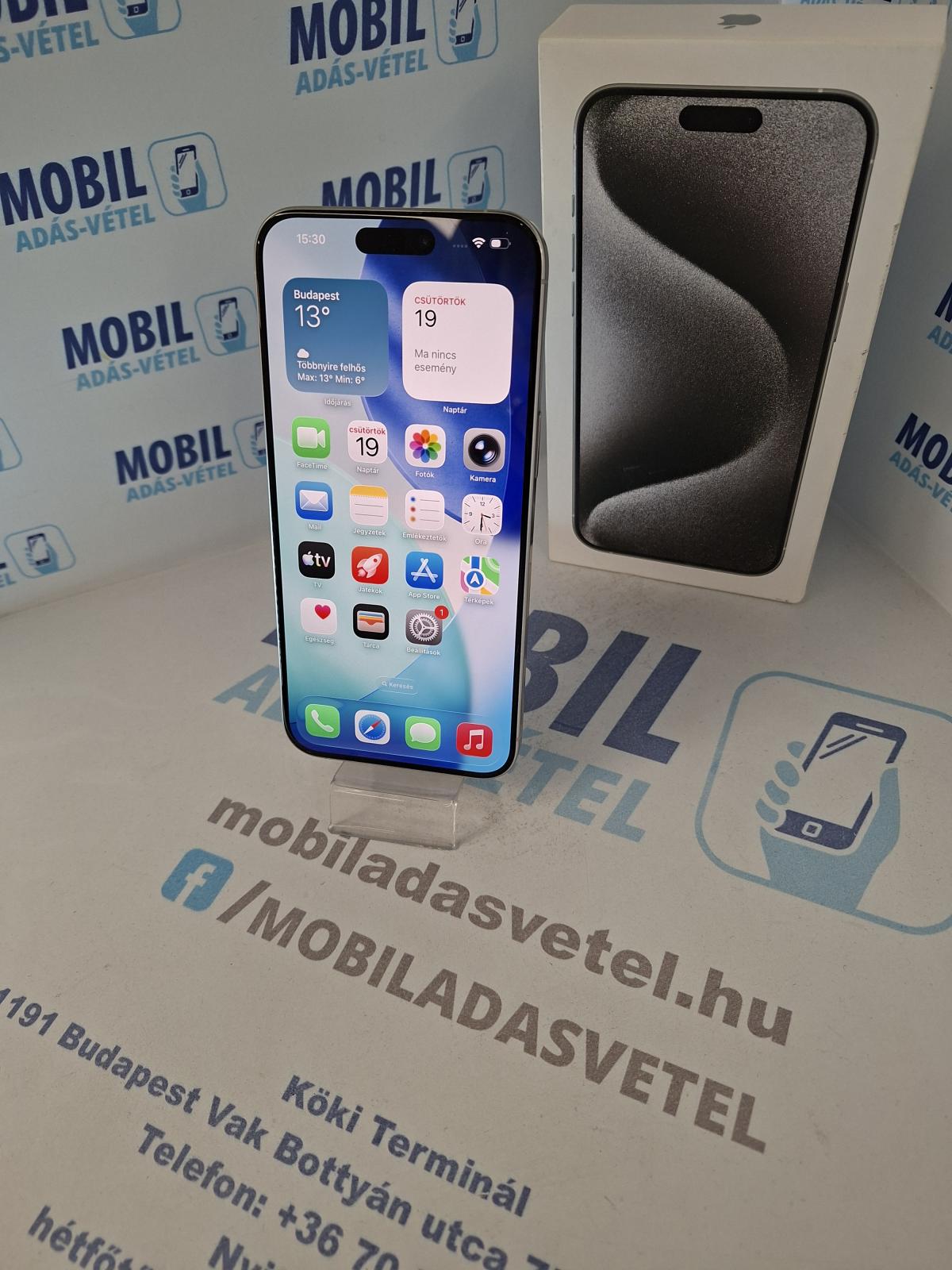 Apple iPhone 15 Pro Max Kártyafüggetlen 256 GB, 12 hó garancia